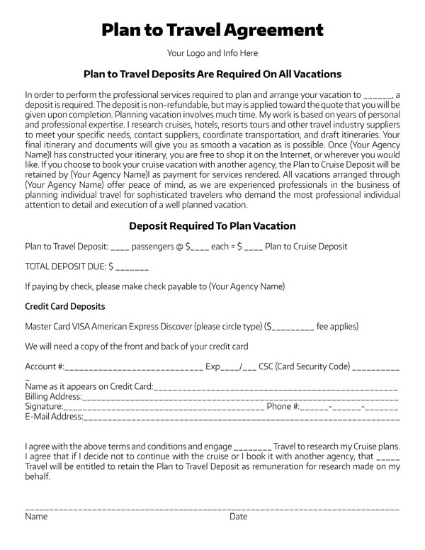 Plan-to-Travel-Agreement for Travel Agents